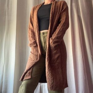 T Tahari Brown Cable Knit Cardigan